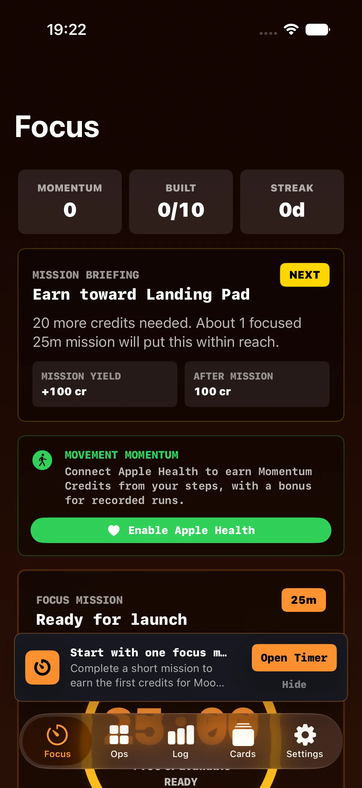 Current TinyPomo Focus screen